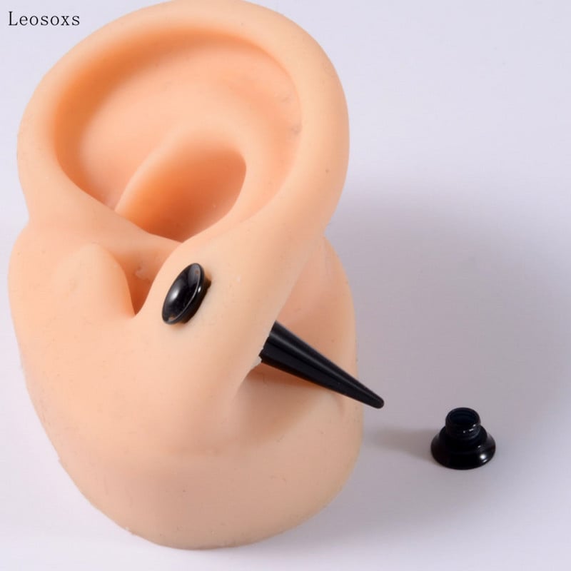 Leosoxs Bijuterii pentru piercing pentru ureche, acrilic negru, set doi-în-unul pentru auricul cu corn dublu