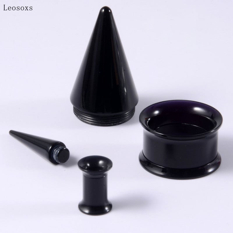 Leosoxs Bijuterii pentru piercing pentru ureche, acrilic negru, set doi-în-unul pentru auricul cu corn dublu