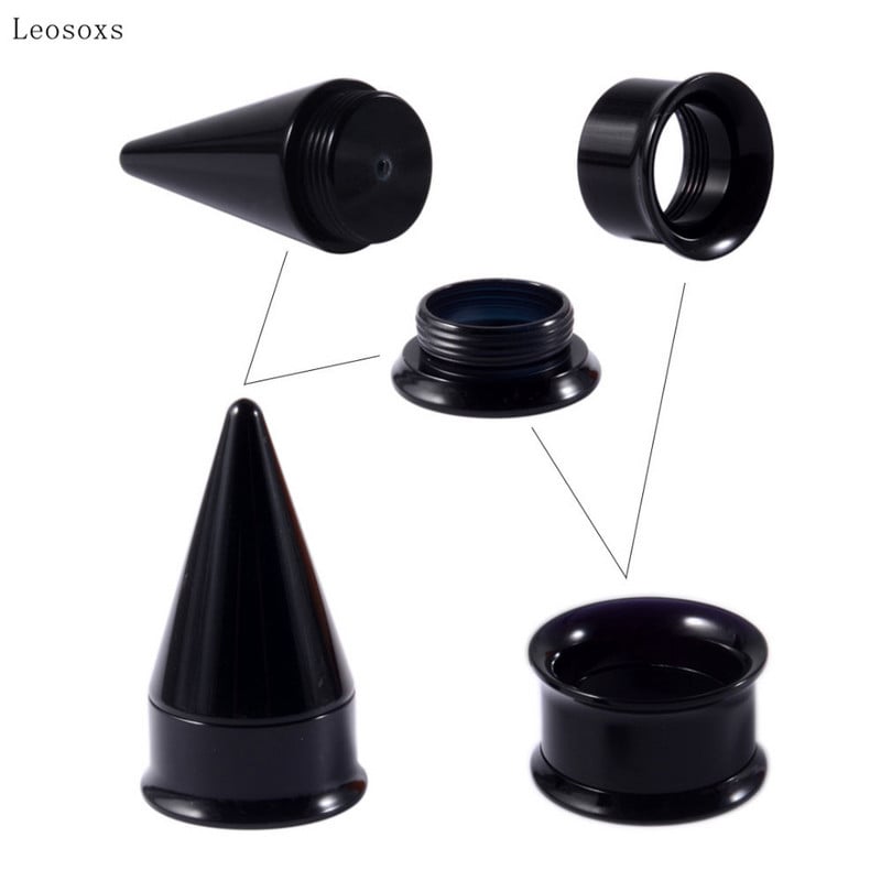 Leosoxs Bijuterii pentru piercing pentru ureche, acrilic negru, set doi-în-unul pentru auricul cu corn dublu