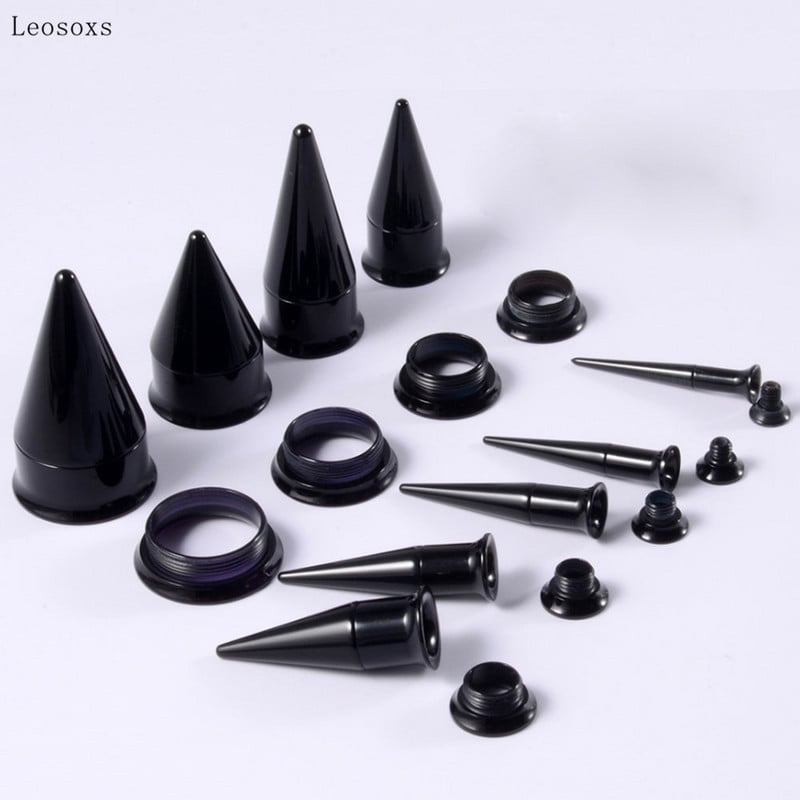 Leosoxs Bijuterii pentru piercing pentru ureche, acrilic negru, set doi-în-unul pentru auricul cu corn dublu