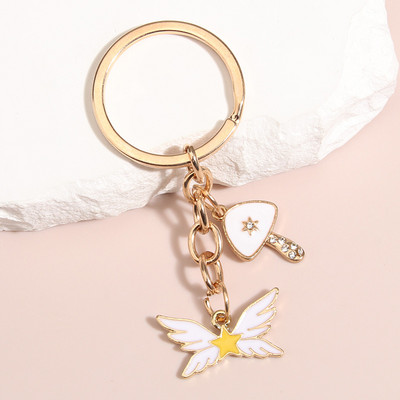 Mielas emaliuotas raktų pakabukas Žvaigždė sparnai Raktų pakabukas Grybai Krištoliniai Raktų Pakabukai Moterims Mergaitėms Rankinės Priedai Automobilių Raktai Papuošalai Dovanos