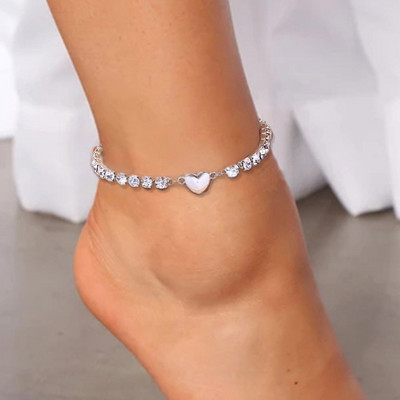 Stonefans Ins Fashion Silver Heart Rhinestone Anklet Χονδρική για γυναίκες Παραλία Barefoot Heart Love Ankle βραχιόλι πόδι Κοσμήματα