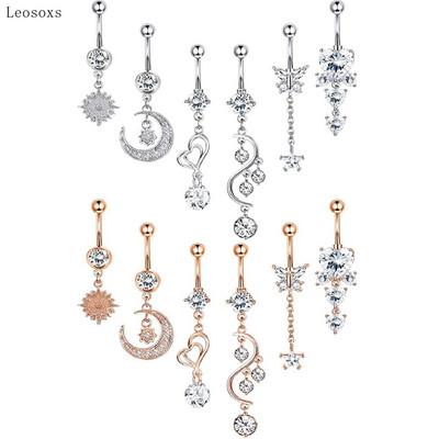 Leosoxs 6 buc. Bijuterii piercing cu inel pentru buric, cu zirconiu, din oțel inoxidabil