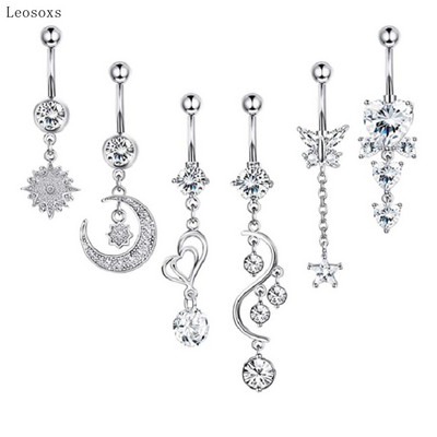 Leosoxs 6 buc. Bijuterii piercing cu inel pentru buric, cu zirconiu, din oțel inoxidabil