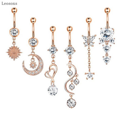 Leosoxs 6 buc. Bijuterii piercing cu inel pentru buric, cu zirconiu, din oțel inoxidabil