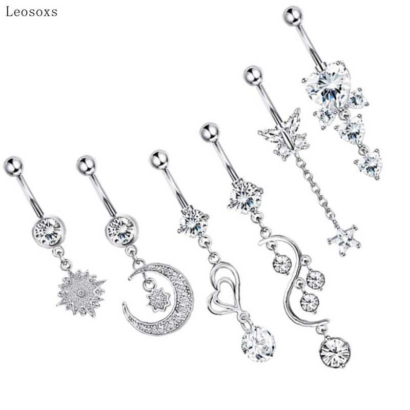 Leosoxs 6 buc. Bijuterii piercing cu inel pentru buric, cu zirconiu, din oțel inoxidabil