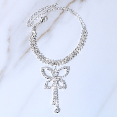 Stonefans Fashion Full Rhinestone Big Butterfly Anklets pentru femei Boho Summer Beach ciucuri pandantiv glezna cristal bijuterii pentru picioare