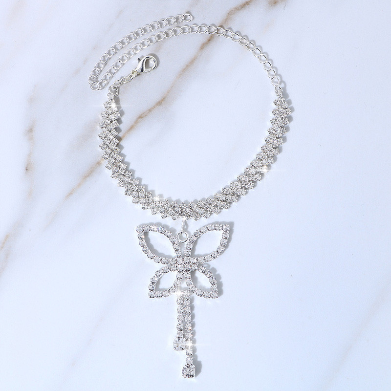 Stonefans Fashion Full Rhinestone Big Butterfly Anklets pentru femei Boho Summer Beach ciucuri pandantiv glezna cristal bijuterii pentru picioare