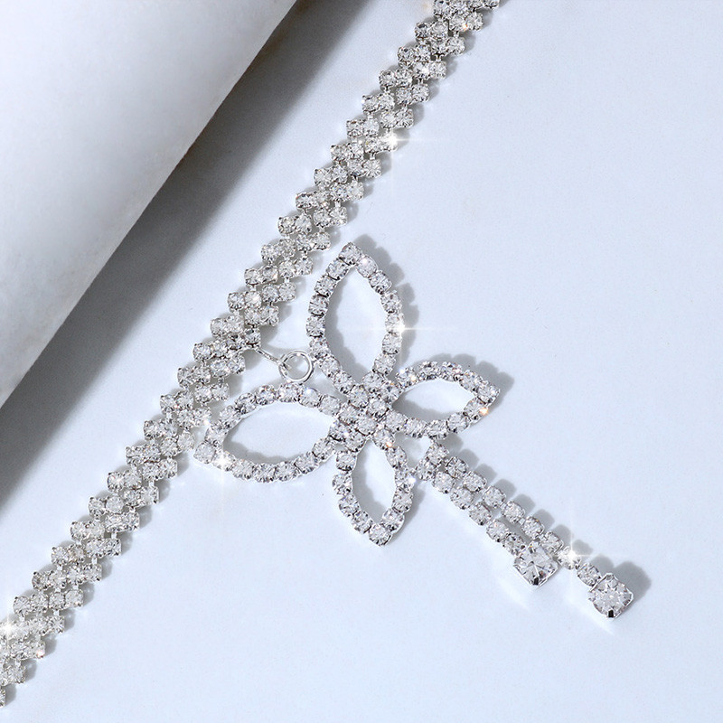 Stonefans Fashion Full Rhinestone Big Butterfly Anklets pentru femei Boho Summer Beach ciucuri pandantiv glezna cristal bijuterii pentru picioare