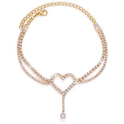 Stonefans Bohomia ciucuri gleznă cu inimă Lanț de picior cu stras pentru femei Lant de tenis cu două straturi Brățară de gleznă pe picior Bijuterii