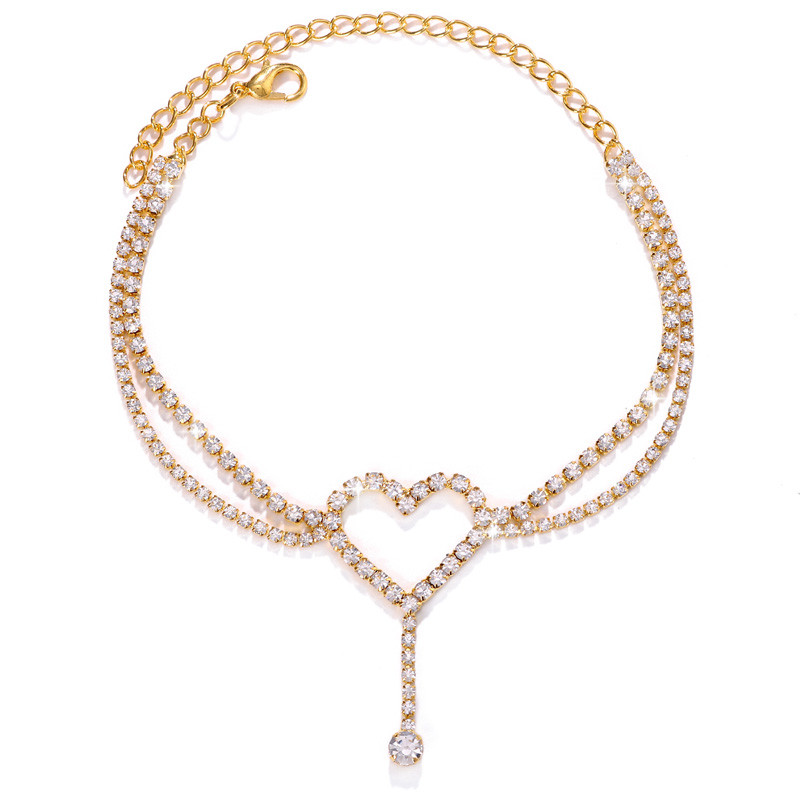 Stonefans Bohomia ciucuri gleznă cu inimă Lanț de picior cu stras pentru femei Lant de tenis cu două straturi Brățară de gleznă pe picior Bijuterii