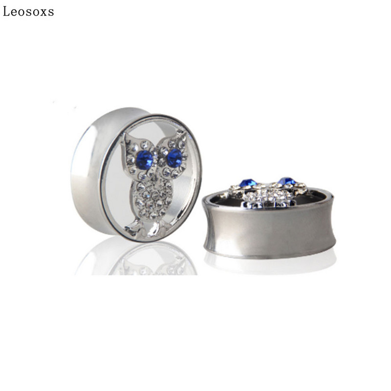 Piercingové šperky Leosoxs, 2 ks, duté kryštály sov, ušné meradlá, zátky, tunely, expandéry, naťahovače uší.