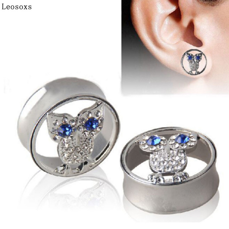 Piercingové šperky Leosoxs, 2 ks, duté kryštály sov, ušné meradlá, zátky, tunely, expandéry, naťahovače uší.