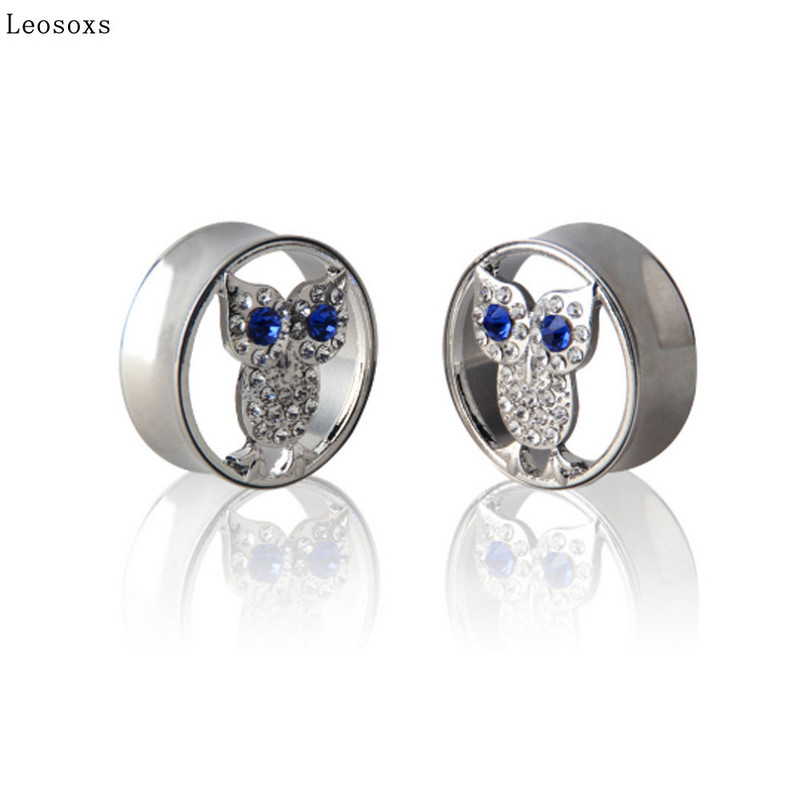 Piercingové šperky Leosoxs, 2 ks, duté kryštály sov, ušné meradlá, zátky, tunely, expandéry, naťahovače uší.