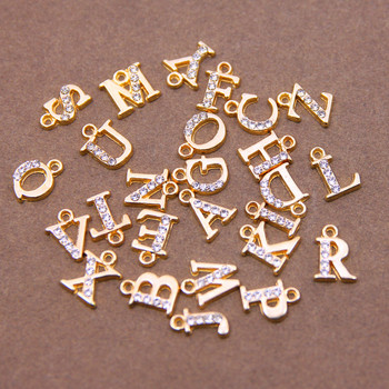 10/26 бр. 13*10 mm Алуминиеви инкрустирани кристали 26 Letter Charms Висулки за жени Колие, обеци, бижута, аксесоари модел