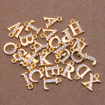 10/26 бр. 13*10 mm Алуминиеви инкрустирани кристали 26 Letter Charms Висулки за жени Колие, обеци, бижута, аксесоари модел