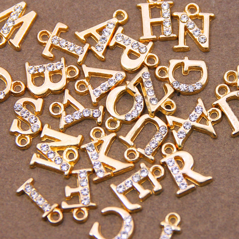 10/26 buc. 13*10 mm din aliaj incrustat strasuri 26 litere Brelocuri pandantive pentru femei colier cercei bijuterii accesorii model