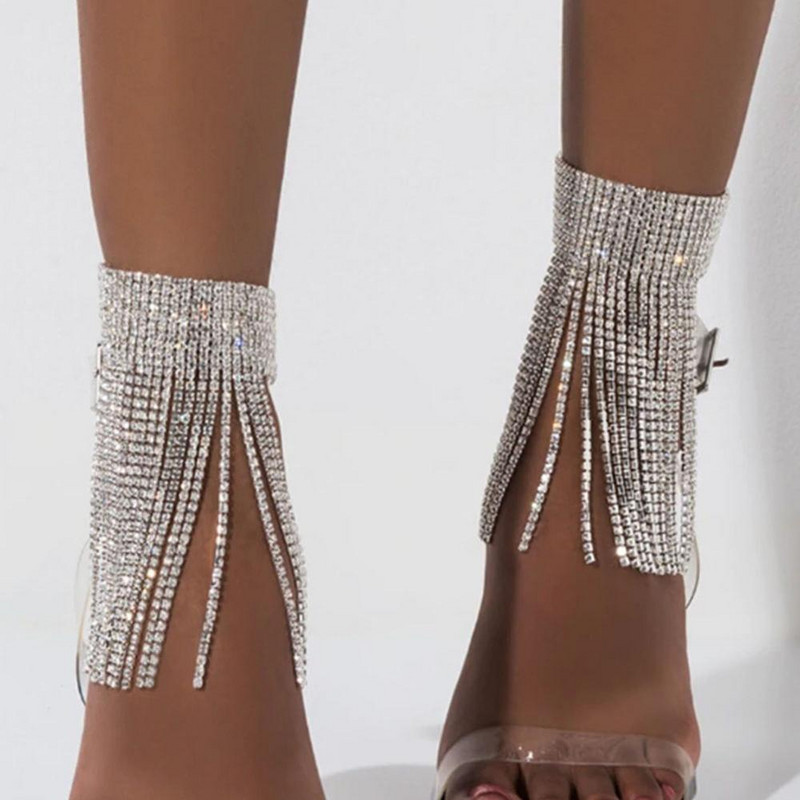 Stonefans Módne strieborné farebné kamienkové dlhé strapcové náramky pre ženy Boho indické plážové náramky na bosé nohy sandále šperky