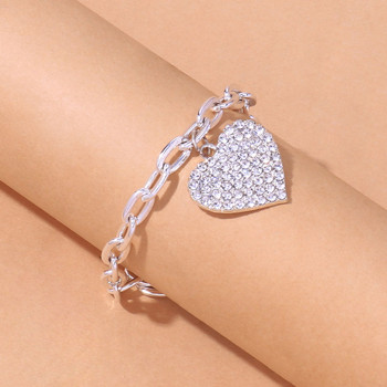 Stonefans Fashion Rhinestone Heart Pendant Anklet Гривна за жени Хип-хоп Титаниева стоманена верига Anklet Love Foot Jewelry
