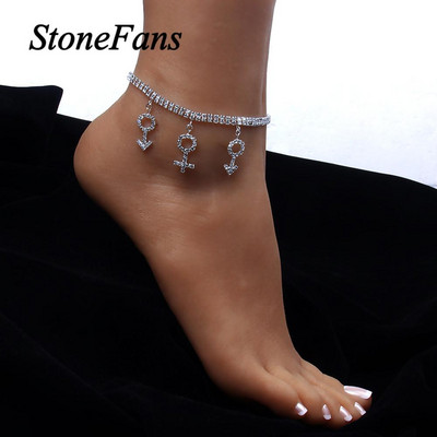 Stonefans Fashion Dviejų sluoksnių Kalnų krištolas teniso apyrankės moterims Hip Hop lyties kulkšnies pakabukas pėdų grandinės papuošalai