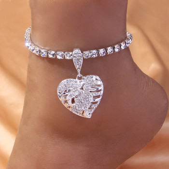 Stonefans Fashion Big Heart Glezen Chain Rhinestone Leg Jewelry for Women Hop Hip Tennis Chain Love Pendant Glezen Foot Bracelet