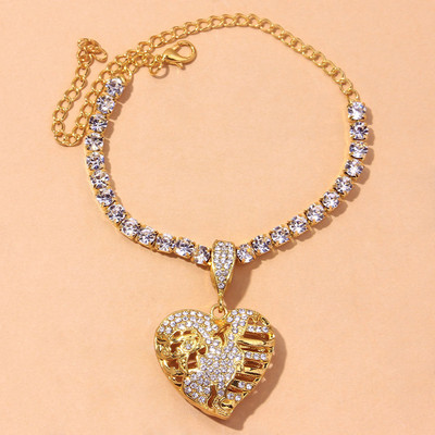 Stonefans Fashion Big Heart Lanț de gleznă cu strasuri pentru picioare Bijuterii pentru femei Hop Hip Tenis Lanț Love Pandantiv gleznă Brățară pentru picior