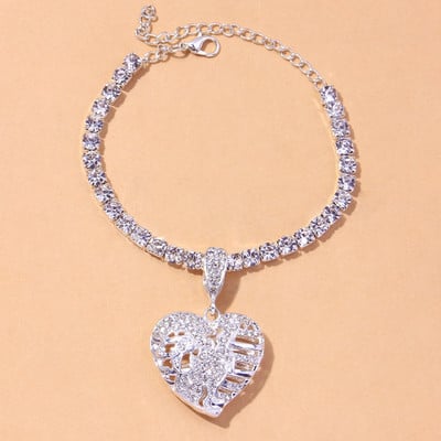 Stonefans Fashion Big Heart Lanț de gleznă cu strasuri pentru picioare Bijuterii pentru femei Hop Hip Tenis Lanț Love Pandantiv gleznă Brățară pentru picior