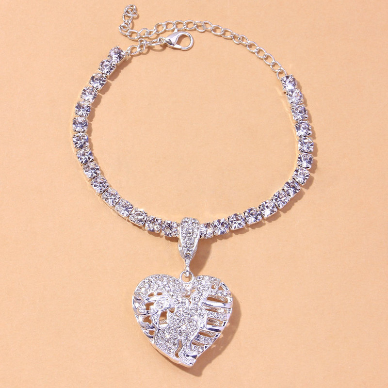 Stonefans Fashion Big Heart Lanț de gleznă cu strasuri pentru picioare Bijuterii pentru femei Hop Hip Tenis Lanț Love Pandantiv gleznă Brățară pentru picior