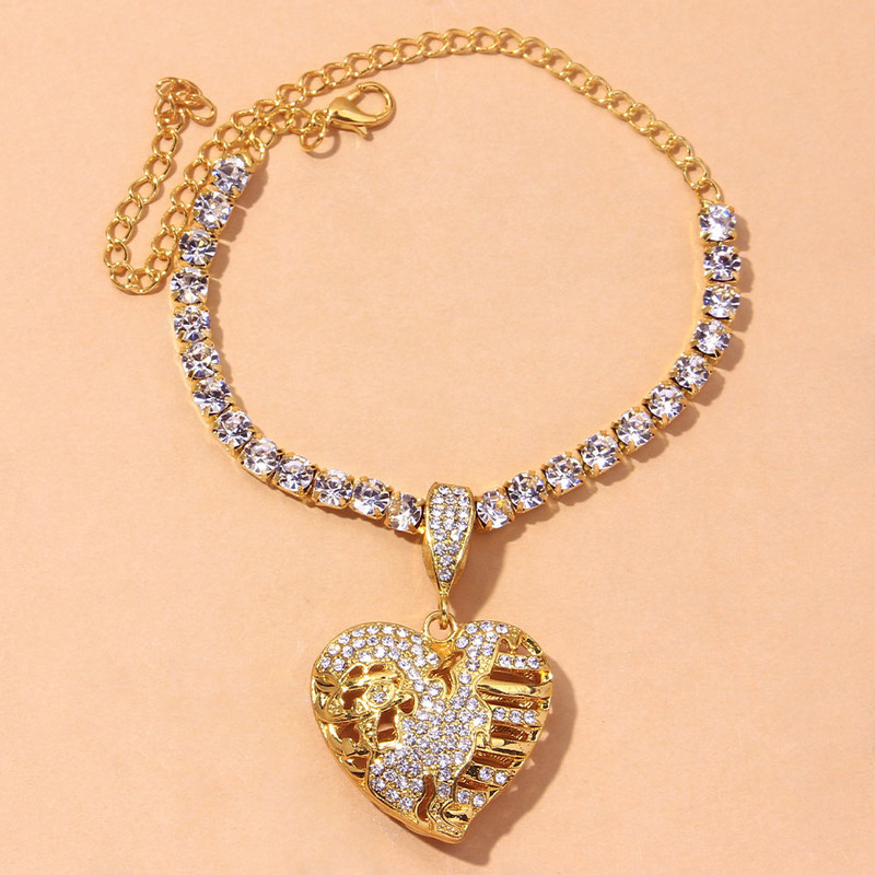 Stonefans Fashion Big Heart Lanț de gleznă cu strasuri pentru picioare Bijuterii pentru femei Hop Hip Tenis Lanț Love Pandantiv gleznă Brățară pentru picior