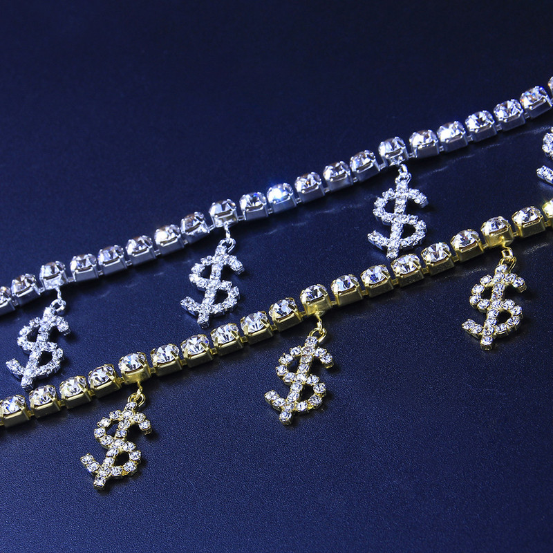 Stonefans Noutate cu semn de dolar gleznă cu pandantiv, vânzare cu ridicata pentru femei, modă cu strasuri, lanț de tenis, farmec, bijuterii pentru picioare