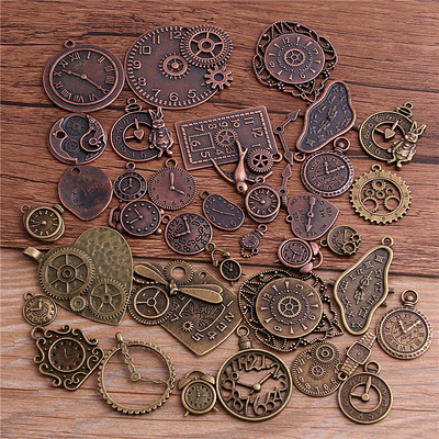 10db Vintage fém cink ötvözet vegyes két óra medál varik Steampunk óra medálok barkács ékszerkészítéshez