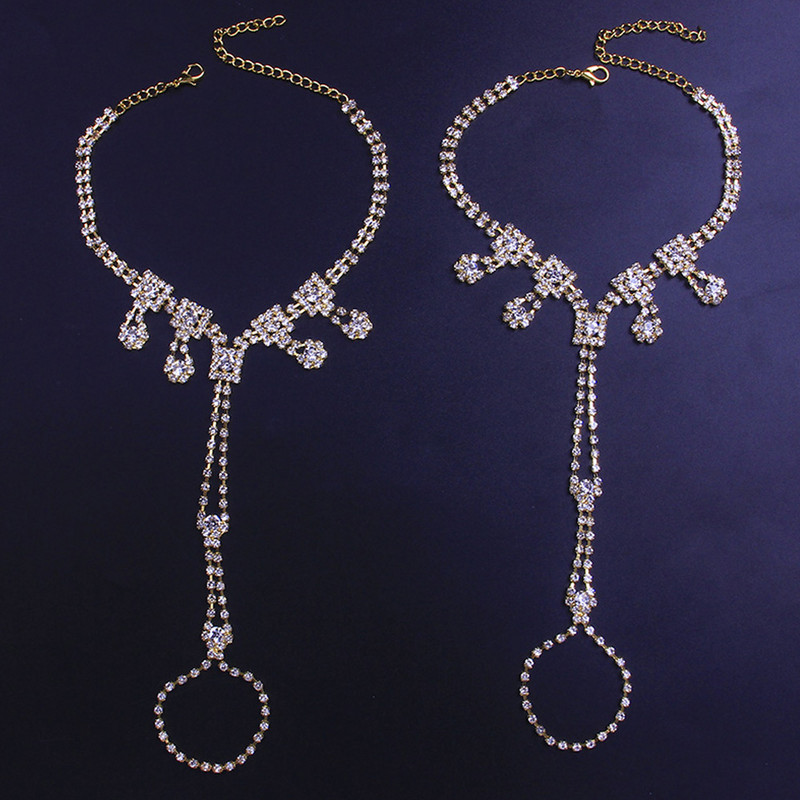 Stonefans 2 bucăți gleznele de mireasă cu strasuri pentru femei, vânzări cu ridicata, boeme, pentru plajă, pentru degete, sandale desculțe, lanț pentru picioare