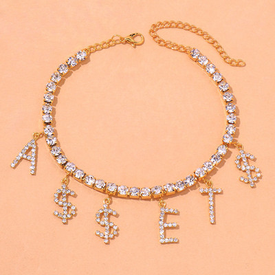 Brățară de gleznă cu litere de dolar cu stras de modă Stonefans pentru femei, lanț de tenis de cristal, pandantiv cu bani, bijuterii pentru picior.