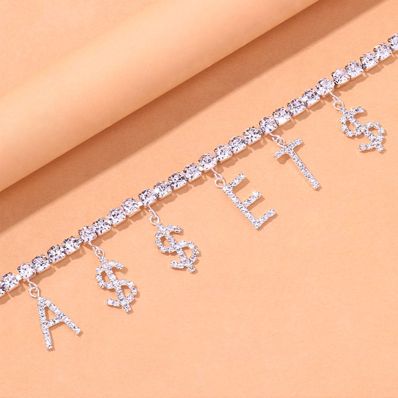 Brățară de gleznă cu litere de dolar cu stras de modă Stonefans pentru femei, lanț de tenis de cristal, pandantiv cu bani, bijuterii pentru picior.