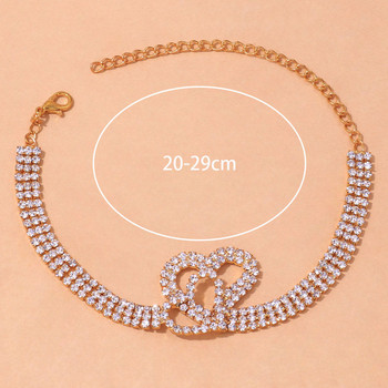 Stonefans Classic Rhinestone Chain Double Heart Love Anklet for Women Bohemian Multi Layer Chain Anklet Sandal Foot jewelry