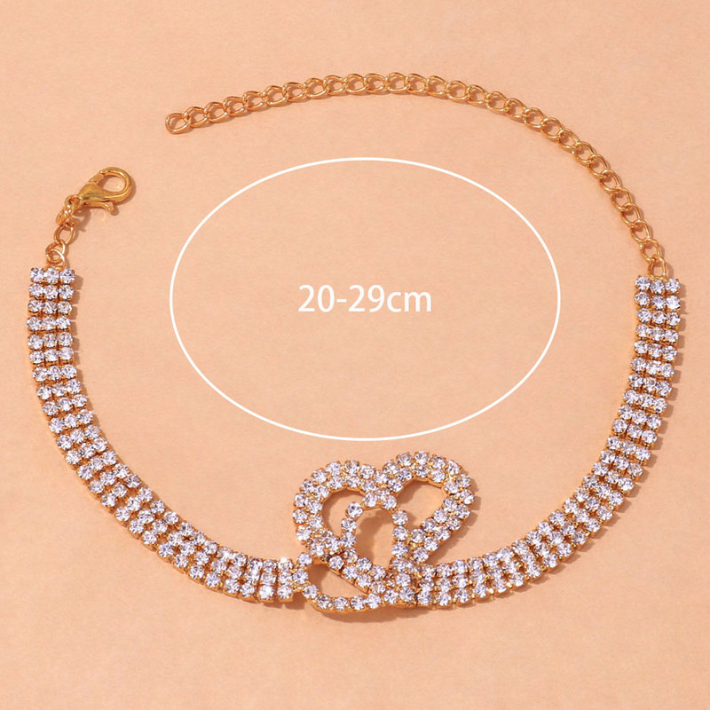 Stonefans, lanț clasic cu strasuri, gleznă cu inimă dublă, pentru femei, cu lanț boem cu mai multe straturi, sandale, bijuterii pentru picioare