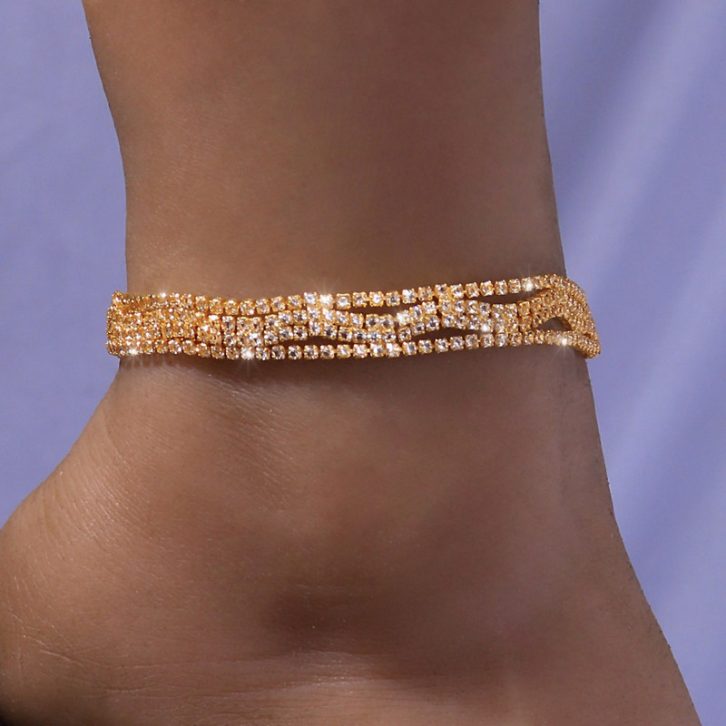 Stonefans Fashion Beach Bling Full Rhinestone gleznă Vânzare cu ridicata Drop Shipping Barefoot Wave gleznă brățară pe lanț pentru picior