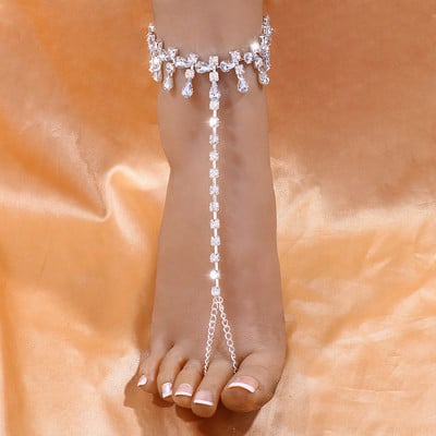 Stonefans, stras strălucitor, plajă, gleznă, lanț pentru femei, picătură de apă, cristal, gleznă, sandale desculțe, brățară de gleznă