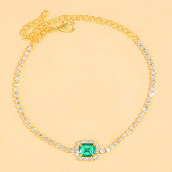 Stonefans Boho Green Crystal Anklet Гривна Бижута за крака за жени Summer Beach Square Rhinestone Chain Anklet Гривна за крака