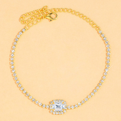 Stonefans Boho zelený krištáľový náramok na členok pre ženy letné plážové štvorcové retiazkové náramky na členok