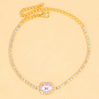 Stonefans Boho zelený krištáľový náramok na členok pre ženy letné plážové štvorcové retiazkové náramky na členok