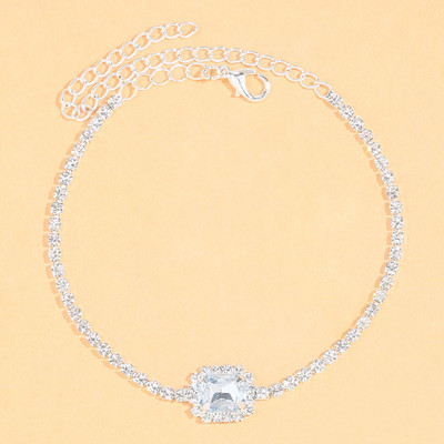 Stonefans Boho zelený krištáľový náramok na členok pre ženy letné plážové štvorcové retiazkové náramky na členok