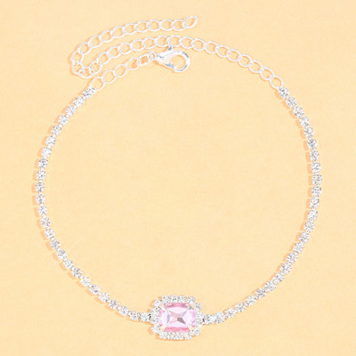 Stonefans Boho zelený krištáľový náramok na členok pre ženy letné plážové štvorcové retiazkové náramky na členok