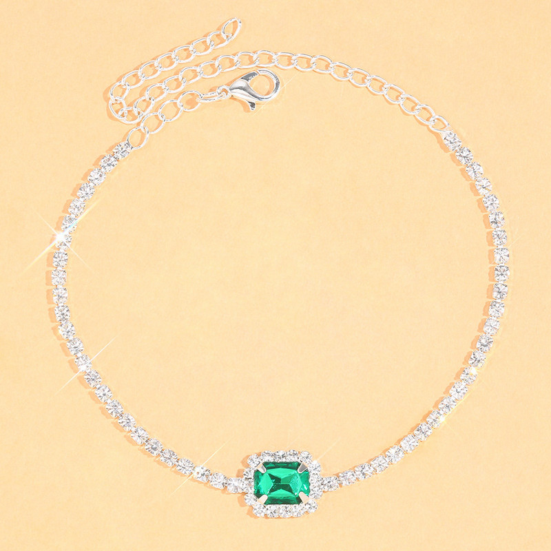 Stonefans Boho zelený krištáľový náramok na členok pre ženy letné plážové štvorcové retiazkové náramky na členok