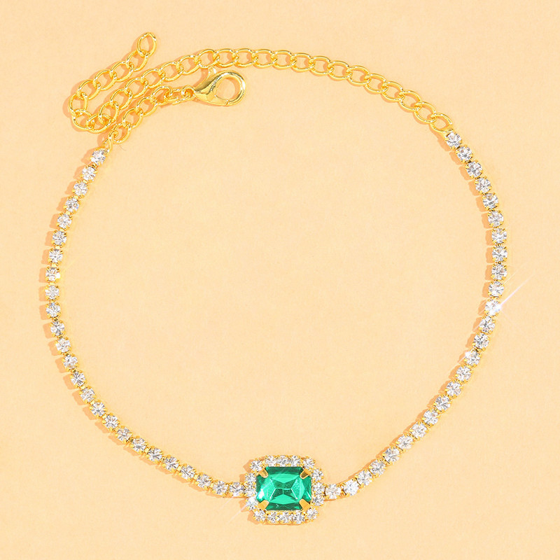 Stonefans Boho zelený krištáľový náramok na členok pre ženy letné plážové štvorcové retiazkové náramky na členok