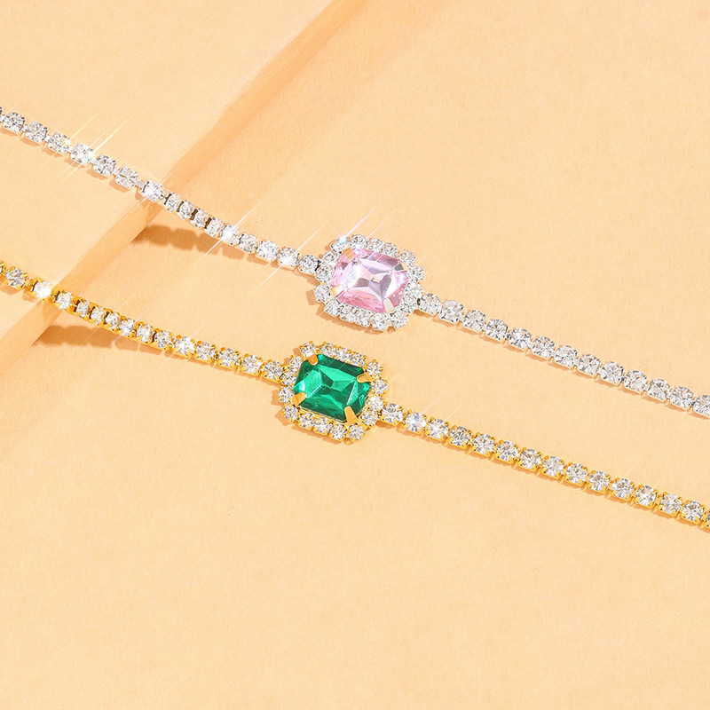 Stonefans Boho zelený krištáľový náramok na členok pre ženy letné plážové štvorcové retiazkové náramky na členok