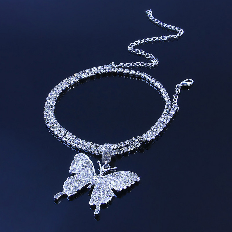 Stonefans lesklý kamienkový veľký motýľ prívesok na členok veľkoobchod pre ženy luxusné šperky dvojvrstvové motýľ retiazka na členok