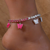Stonefans Charms Fluture Roz Strass gleznă Brățară Fluture Alb Femei Beach Tenis Lanț Pandantiv gleznă Bijuterii pentru picioare
