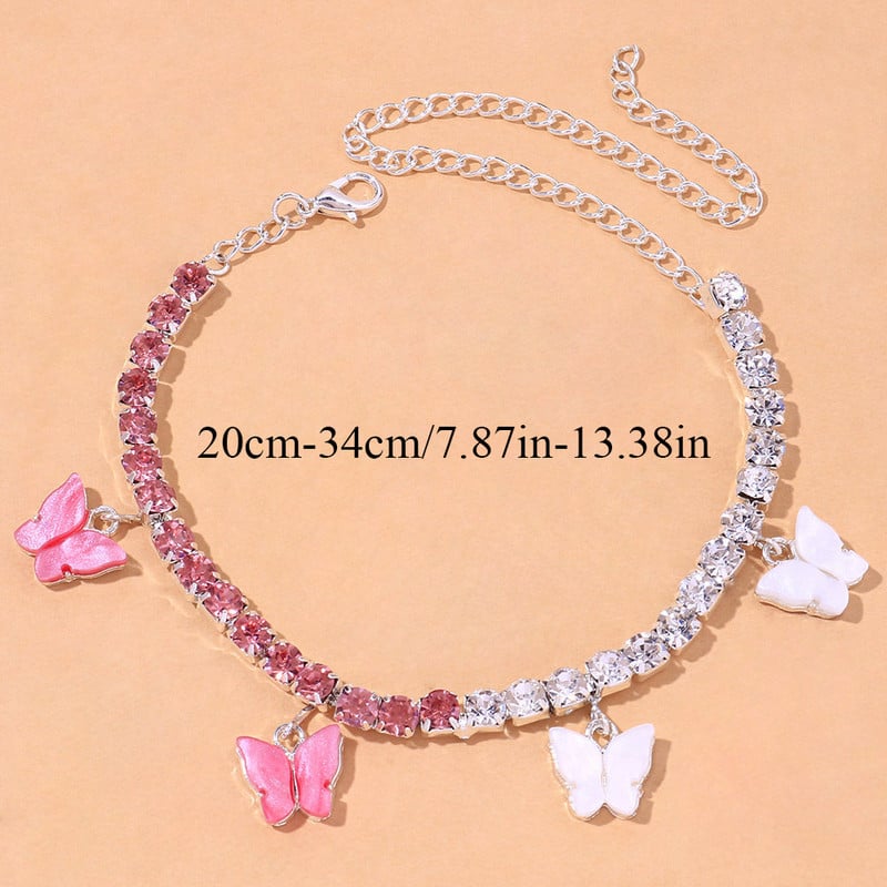Stonefans Charms Fluture Roz Strass gleznă Brățară Fluture Alb Femei Beach Tenis Lanț Pandantiv gleznă Bijuterii pentru picioare