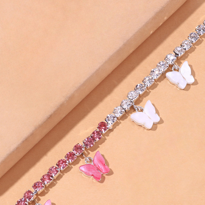 Stonefans Charms Fluture Roz Strass gleznă Brățară Fluture Alb Femei Beach Tenis Lanț Pandantiv gleznă Bijuterii pentru picioare